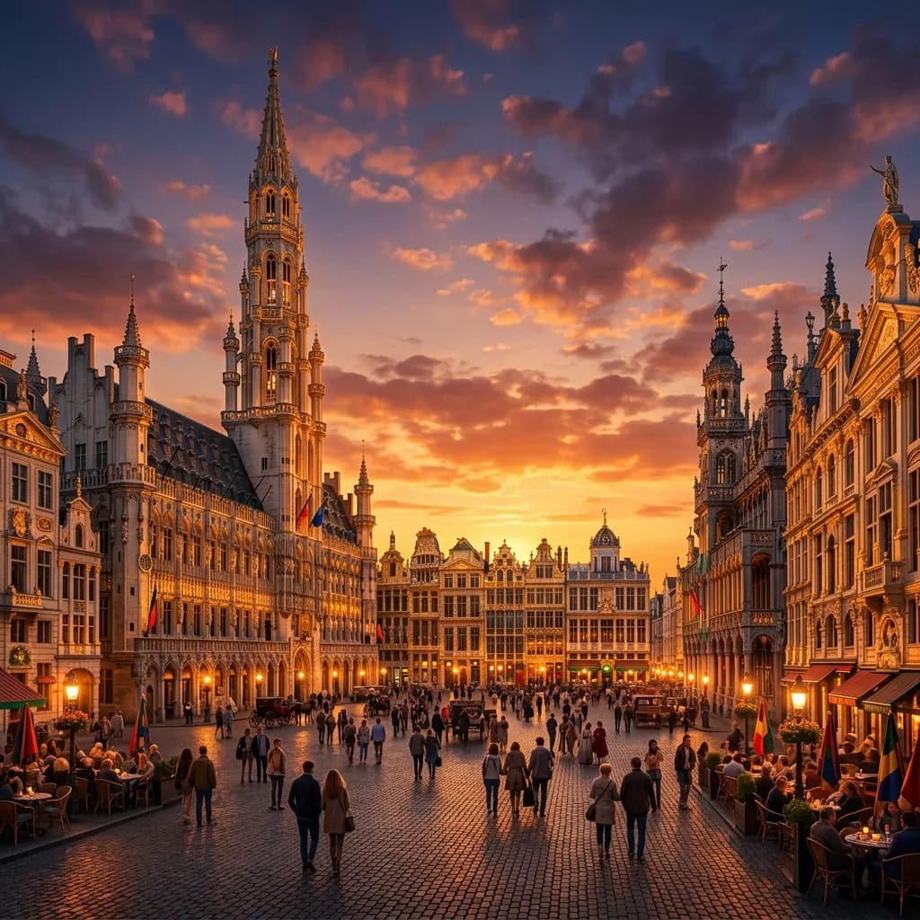 Illustrative Brussels beer-culture city scene