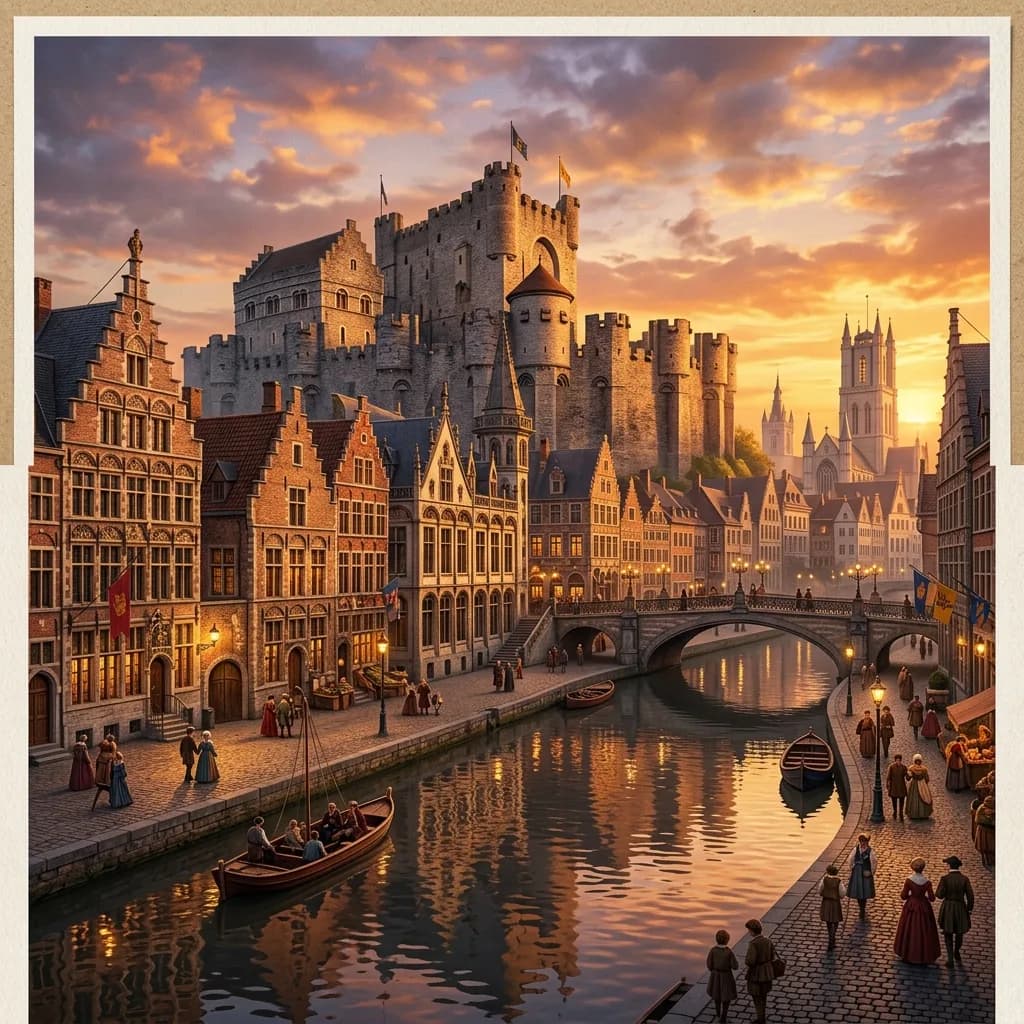 Illustrative Ghent brewery and canal-side atmosphere