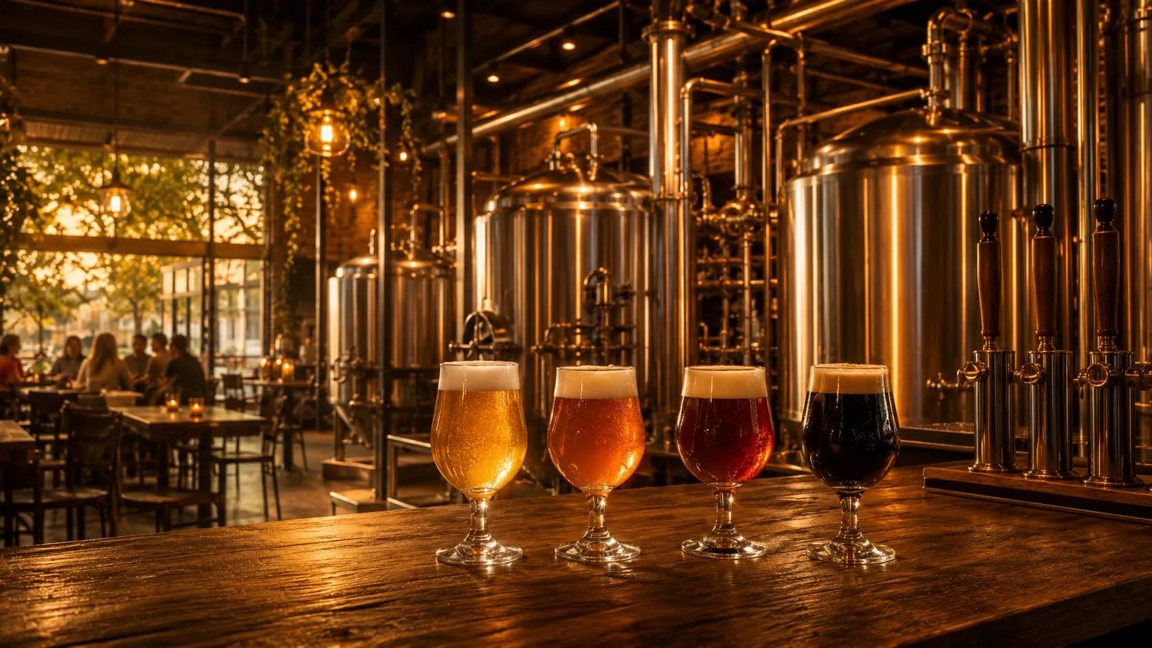 Illustrative modern Brussels craft-brewery brewhouse atmosphere for Brasserie de la Senne