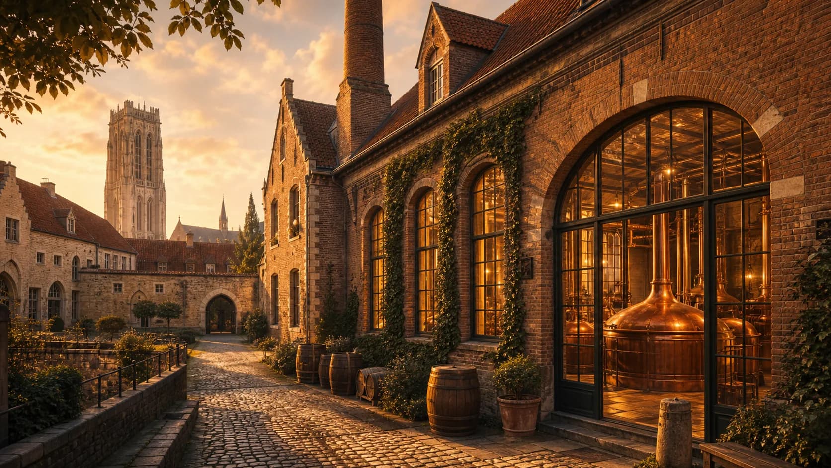 Illustrative Mechelen historic city-brewery courtyard atmosphere