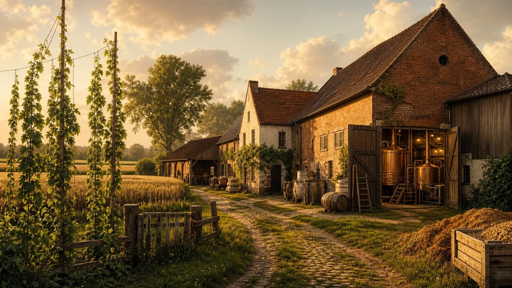 Illustrative Flemish farmhouse brewery and countryside route atmosphere